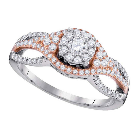 10k Two-tone Gold Round Diamond Cluster Bridal Wedding Engagement Ring 1/2 Cttw