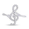 10k White Gold Womens Round Diamond Treble Clef Music Note Ring 1/6 Cttw
