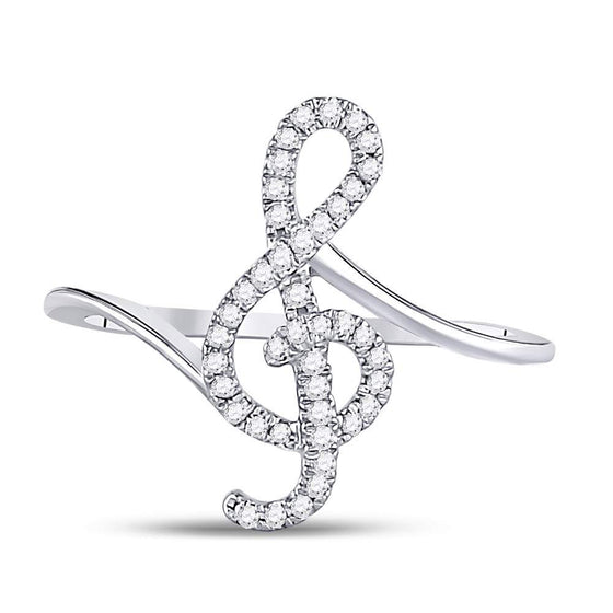 10k White Gold Womens Round Diamond Treble Clef Music Note Ring 1/6 Cttw