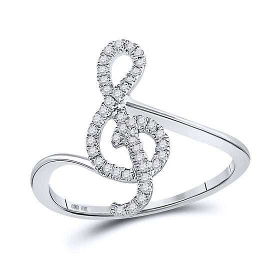 10k White Gold Womens Round Diamond Treble Clef Music Note Ring 1/6 Cttw
