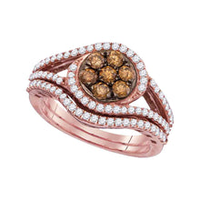  10k Rose Gold Womens Round Brown Diamond Bridal Wedding Ring Band Set 1 Cttw