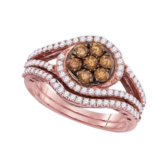 10k Rose Gold Womens Round Brown Diamond Bridal Wedding Ring Band Set 1 Cttw