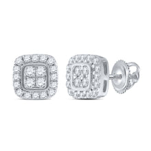  10k White Gold Womens Round Diamond Square Earrings 1/5 Cttw