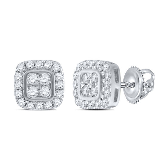 10k White Gold Womens Round Diamond Square Earrings 1/5 Cttw