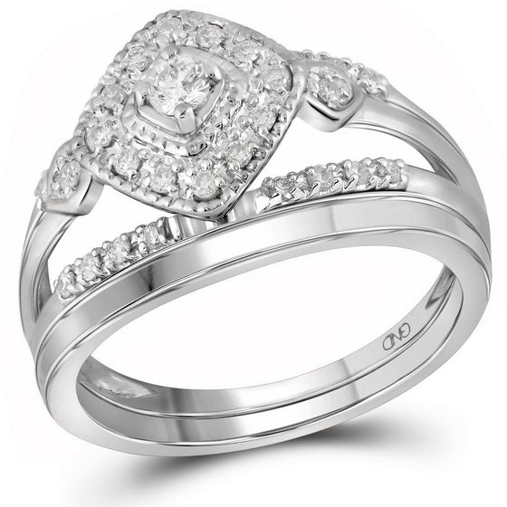 10k White Gold Round Diamond Bridal Wedding Ring Band Set 1/3 Cttw