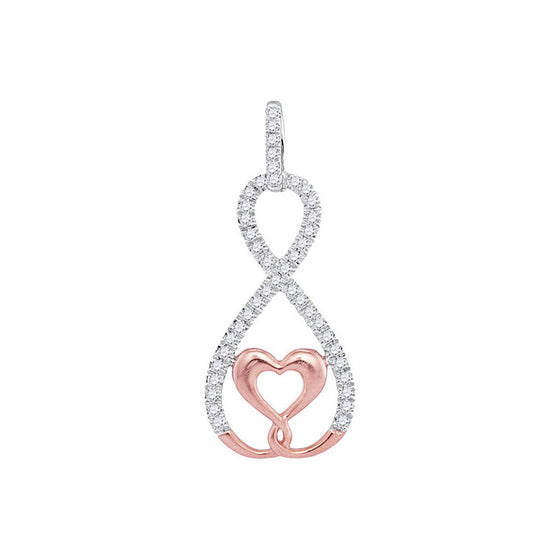 10k Two-tone Gold Womens Round Diamond Heart Infinity Pendant 1/8 Cttw