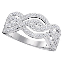  10k White Gold Womens Round Diamond Wave Crossover Band Ring 1/4 Cttw
