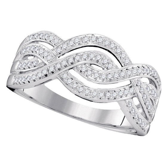 10k White Gold Womens Round Diamond Wave Crossover Band Ring 1/4 Cttw