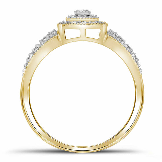 10k Yellow Gold Round Diamond Square Cluster Bridal Wedding Engagement Ring 1/6 Cttw