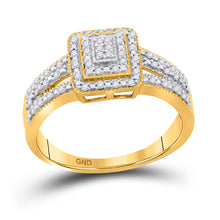  10k Yellow Gold Round Diamond Square Cluster Bridal Wedding Engagement Ring 1/6 Cttw