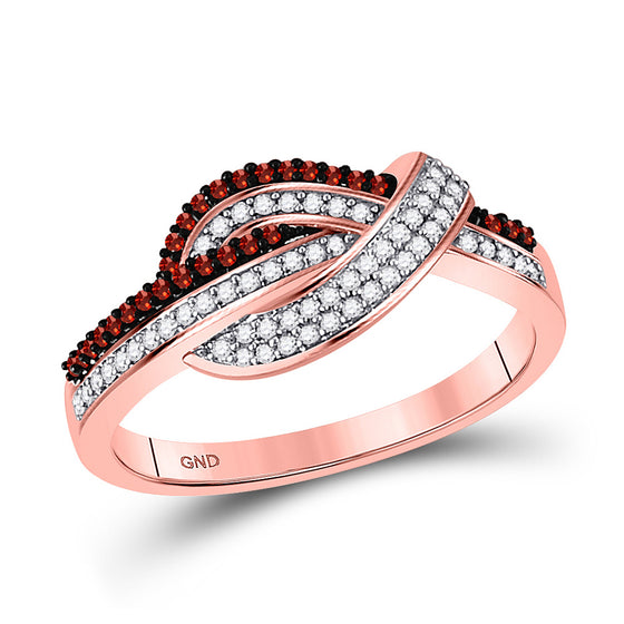 10k Rose Gold Womens Round Red Color Enhanced Diamond Knot Fashion Ring 1/4 Cttw