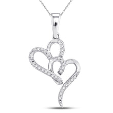  10k White Gold Womens Round Diamond Double Heart Pendant 1/10 Cttw