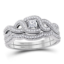  10k White Gold Princess Diamond Twist Bridal Wedding Ring Band Set 1/3 Cttw