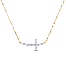  10k Yellow Gold Womens Round Diamond Horizontal Cross Necklace 1/20 Cttw