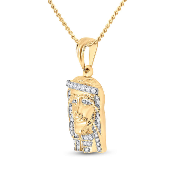 10k Yellow Gold Mens Round Diamond Jesus Face Charm Pendant 1/3 Cttw