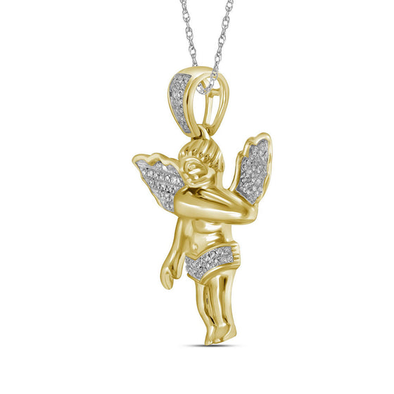 10k Yellow Gold Mens Round Diamond Angel Charm Pendant 1/6 Cttw