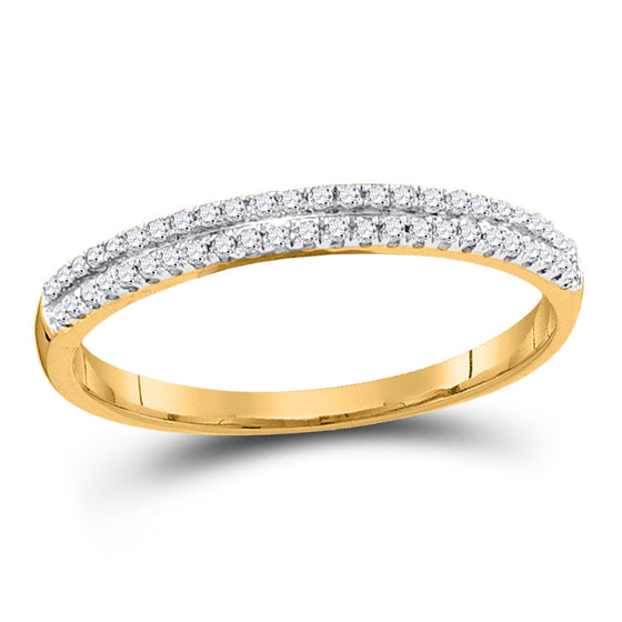 10k Yellow Gold Womens Round Diamond Slender Double Row Band 1/6 Cttw
