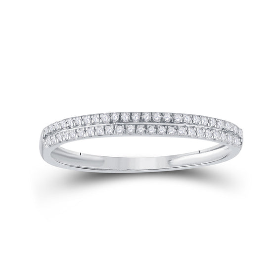 10k White Gold Womens Round Diamond Slender Double Row Band 1/6 Cttw