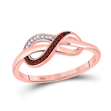  10k Rose Gold Womens Round Red Color Enhanced Diamond Infinity Ring 1/20 Cttw