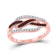  10k Rose Gold Womens Round Red Color Enhanced Diamond Woven Fashion Ring 1/6 Cttw