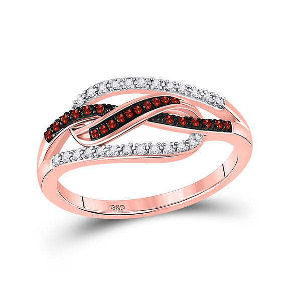 10k Rose Gold Womens Round Red Color Enhanced Diamond Woven Fashion Ring 1/6 Cttw