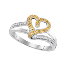  10k White Gold Womens Round Yellow Color Enhanced Diamond Heart Ring 1/8 Cttw