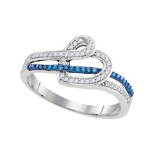  10k White Gold Womens Round Blue Color Enhanced Diamond Heart Ring 1/5 Cttw