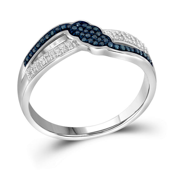 10k White Gold Womens Round Blue Color Enhanced Diamond Fashion Ring 1/5 Cttw