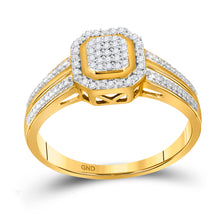  10k Yellow Gold Round Diamond Square Cluster Bridal Wedding Engagement Ring 1/10 Cttw