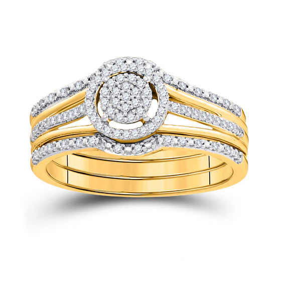10k Yellow Gold Round Diamond Cluster Bridal Wedding Ring Band Set 1/4 Cttw