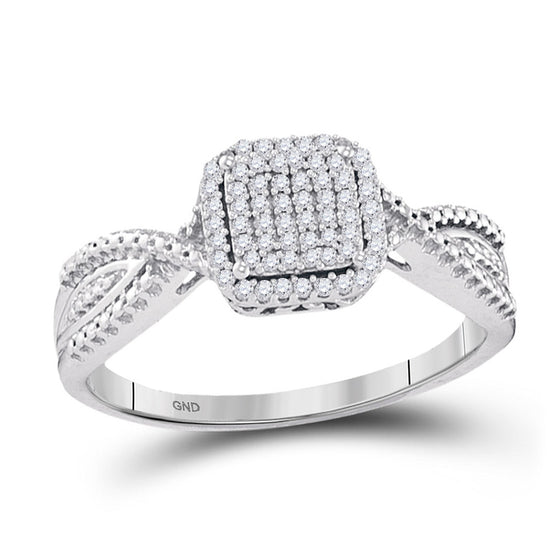 10k White Gold Womens Round Diamond Square Cluster Ring 1/6 Cttw