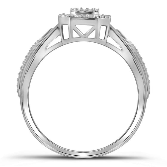 10k White Gold Womens Round Diamond Square Frame Cluster Tapered Shank Ring 1/10 Cttw