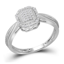  10k White Gold Womens Round Diamond Square Frame Cluster Tapered Shank Ring 1/10 Cttw