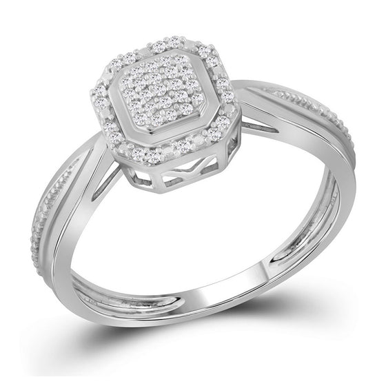 10k White Gold Womens Round Diamond Square Frame Cluster Tapered Shank Ring 1/10 Cttw