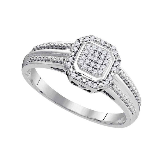 10k White Gold Round Diamond Square Cluster Bridal Wedding Engagement Ring 1/10 Cttw