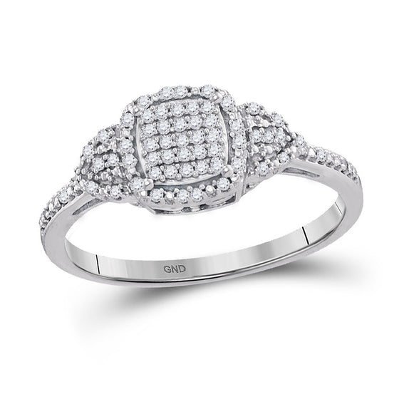 10k White Gold Womens Round Diamond Square Cluster Ring 1/6 Cttw