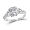 10k White Gold Womens Round Diamond Square Halo Cluster Ring 1/5 Cttw