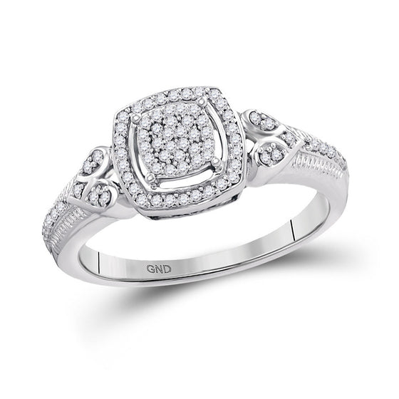 10k White Gold Womens Round Diamond Square Halo Cluster Ring 1/5 Cttw