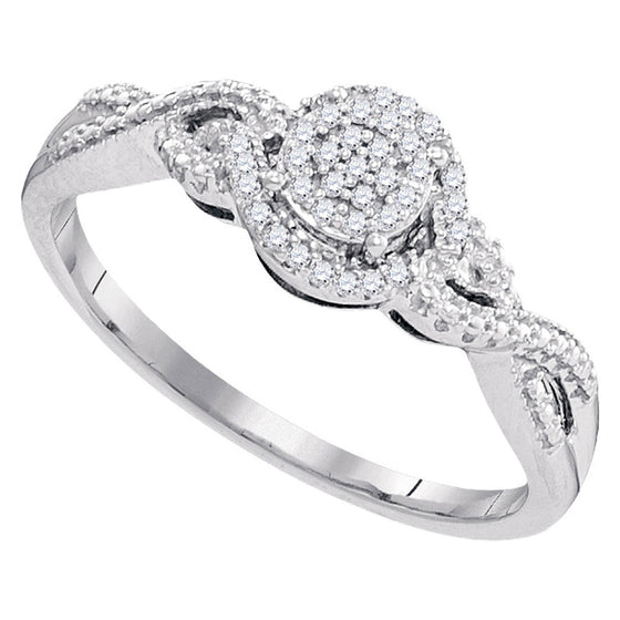 10k White Gold Womens Round Diamond Cluster Ring 1/10 Cttw