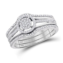  10k White Gold Round Diamond 3-Piece Bridal Wedding Ring Band Set 1/4 Cttw