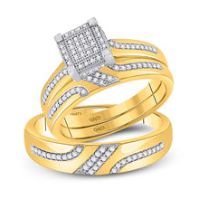  10k Yellow Gold His Hers Round Diamond Square Matching Wedding Set 1/3 Cttw