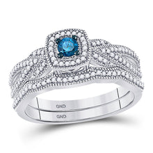  10k White Gold Womens Round Blue Color Enhanced Diamond Bridal Wedding Ring Set 3/8 Cttw
