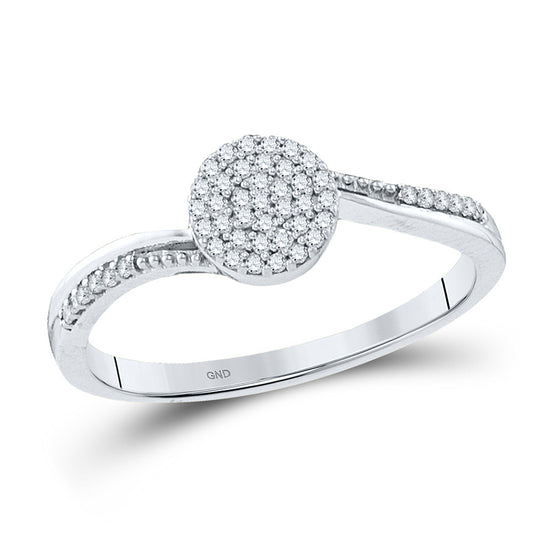 10k White Gold Womens Round Diamond Concentric Circle Cluster Ring 1/6 Cttw