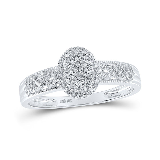 10k White Gold Round Diamond Oval Cluster Milgrain Twist Bridal Ring 1/4 Cttw