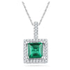 10k White Gold Womens Cushion Synthetic Emerald Solitaire & Diamond Pendant 1-3/8 Cttw
