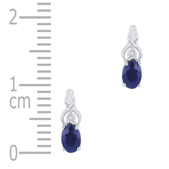 10k White Gold Womens Oval Synthetic Blue Sapphire Stud Earrings 7/8 Cttw