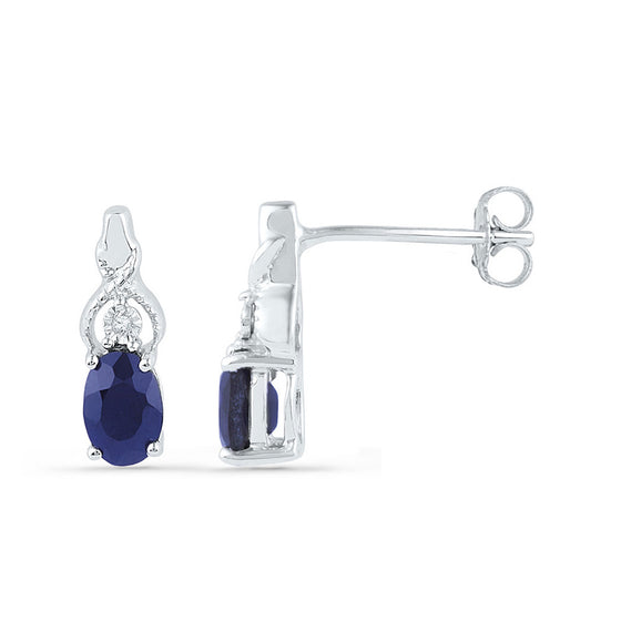 10k White Gold Womens Oval Synthetic Blue Sapphire Stud Earrings 7/8 Cttw