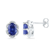  10k White Gold Womens Oval Synthetic Blue Sapphire Solitaire Diamond Earrings 2-1/2 Cttw
