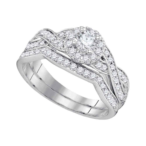 14k White Gold Round Diamond Bridal Wedding Ring Band Set 1/4 Cttw