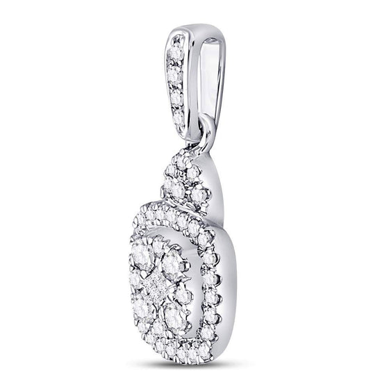 14k White Gold Womens Princess Diamond Fashion Cluster Pendant 3/8 Cttw